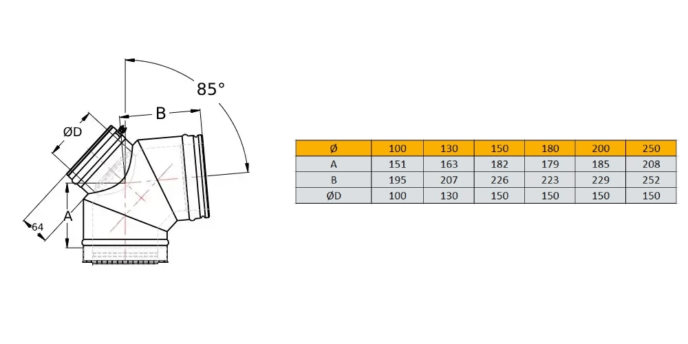 Edelstahlschornstein - Bogen 85° mit Revisionsverschluss für Festbrennstoffe - doppelwandig - Schiedel ICS