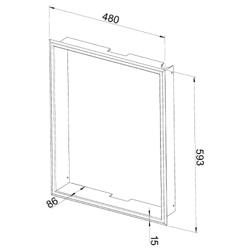 Kaminzubehör Leda - Einbaurahmen tief, Edelstahl, 480 x 593 mm