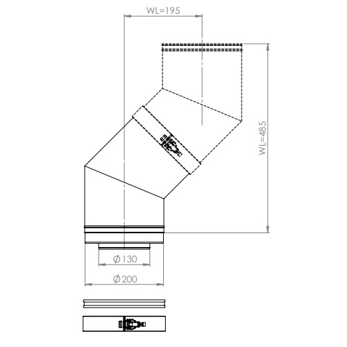 LAS-Schornstein - Bogen 45° segmentiert Ø200/130 mm - DRU LAS ES-I 200/130