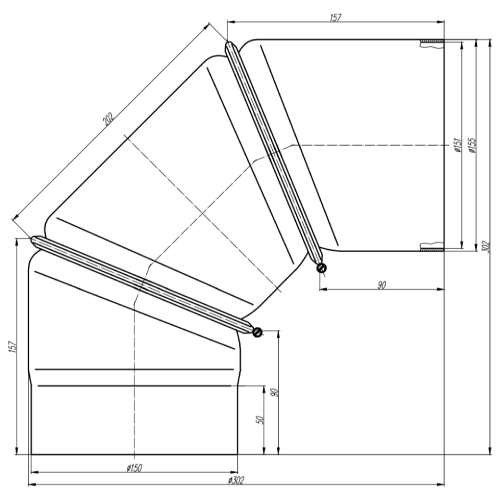 Ofenrohr - Winkel 0-90° 3-teilig ohne Tür - schwarz - Jeremias Ferro-Lux