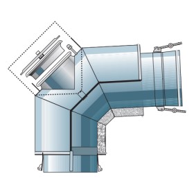 Edelstahlschornstein - V-Bogen 87° mit RV (für Verbindungsleitung druckdicht) - doppelwandig - Raab DW-Alkon