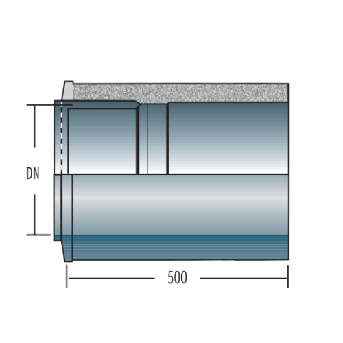 Edelstahlschornstein - Rohr 500 mm kürzbar mit Doppelwandfutter und Klemmband - doppelwandig - Raab DW-FU
