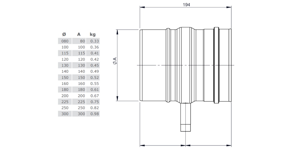 Edelstahlschornstein - Längenelement 200 mm mit Kondensatfalle für horizontalen Einbau - einwandig - Jeremias EW-SILVER