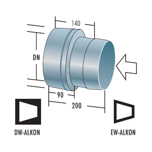 Edelstahlschornstein - Anschluss von EW-Alkon auf DW-Alkon - doppelwandig - Raab DW-Alkon