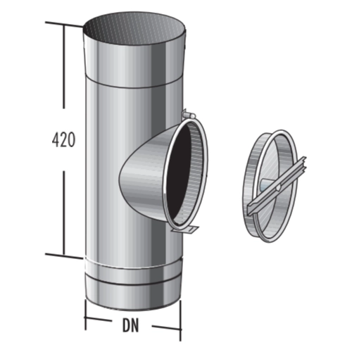 Edelstahlschornstein - T-Stück mit Verschluss BHKW - einwandig - Raab EW-FU