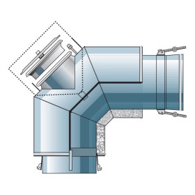 Edelstahlschornstein - V-Bogen 90° mit RV (für Verbindungsleitung druckdicht) - doppelwandig - Raab DW-Alkon