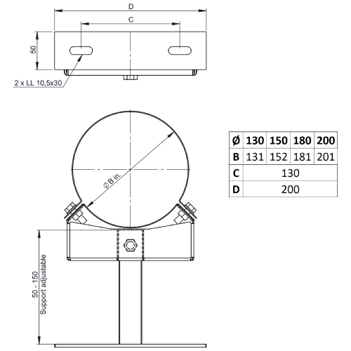 Edelstahlschornstein - Wandabstandshalter verstellbar 50-150 mm - doppelwandig - Jeremias DW-BLACK