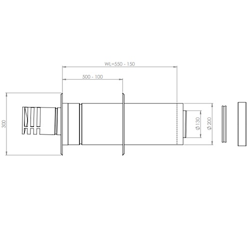 LAS-Schornstein - Außenwanddurchführung, unlackiert Ø200/130 mm - DRU LAS ES-I 200/130