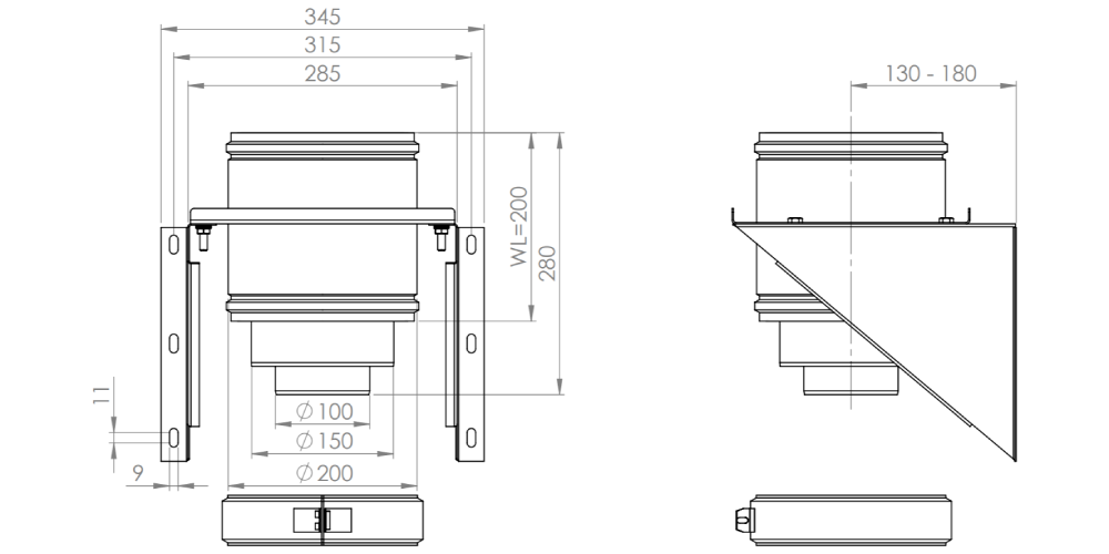 LAS-Schornstein - Wandkonsole Ø200/150/100 mm - DRU LAS ES-E 200/150/100