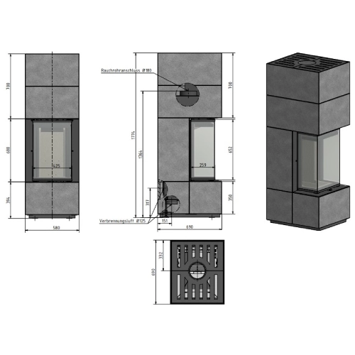 Kaminbausatz Cera Design Linea KL1000 Beton 6 kW