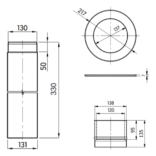 Ofenrohr - Anschluss-Set hinten 130 mm - schwarz - Reuter Ferrum