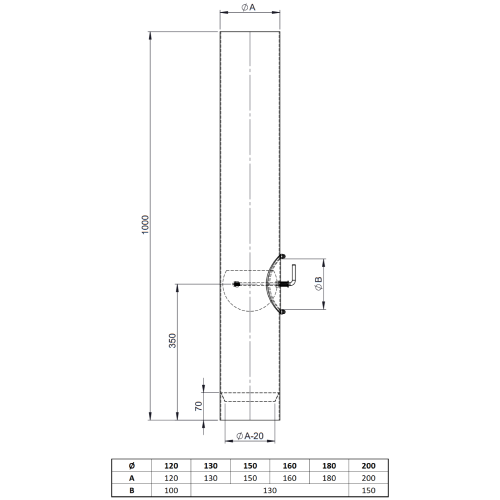 Ofenrohr - Längenelement 1000 mm mit Drosselklappe und Tür (ohne Einzug) - schwarz - Jeremias Ferro-Lux