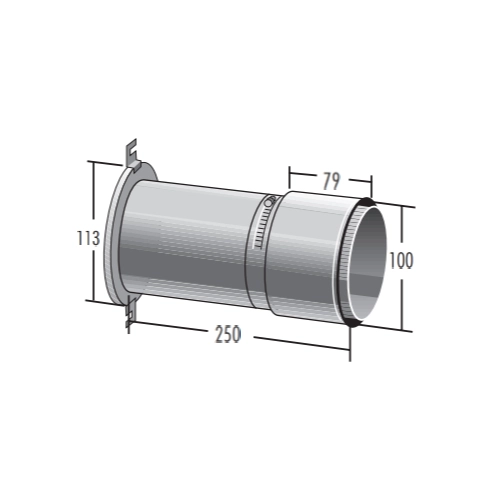 Edelstahlschornstein - Anschlussteil 113 mm mit Erweiterung mit Wandfutter schiebbar - einwandig - Raab EW-FU