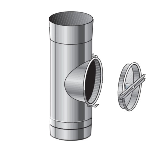 Edelstahlschornstein - T-Stück mit Verschluss BHKW - einwandig - Raab EW-FU