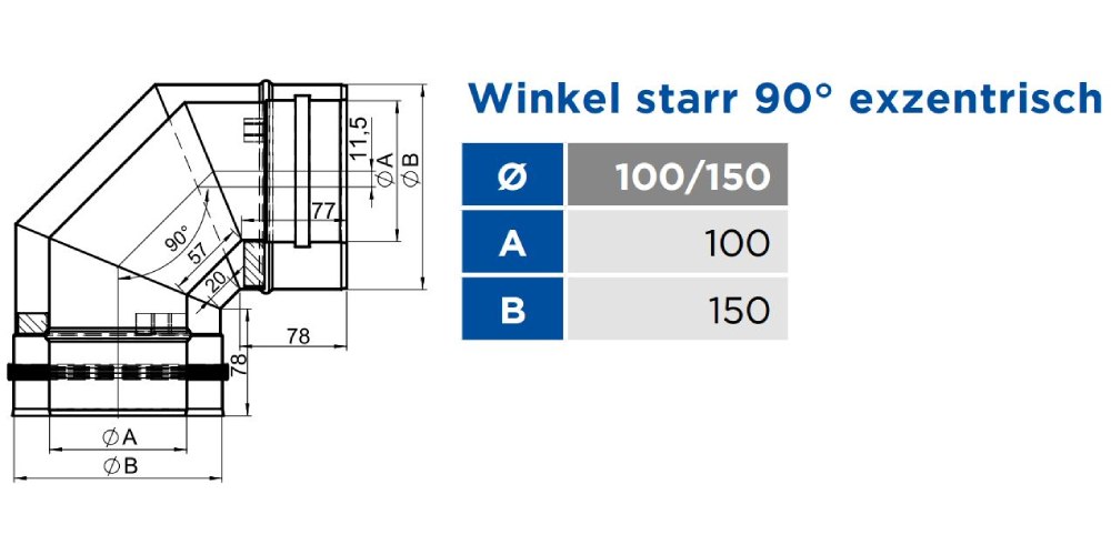 LAS-Schornstein - Winkel starr 90° exzentrisch - konzentrisch - Jeremias TWIN-GAS