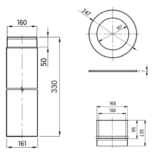 Ofenrohr - Anschluss-Set hinten 160 mm - schwarz - Reuter Ferrum