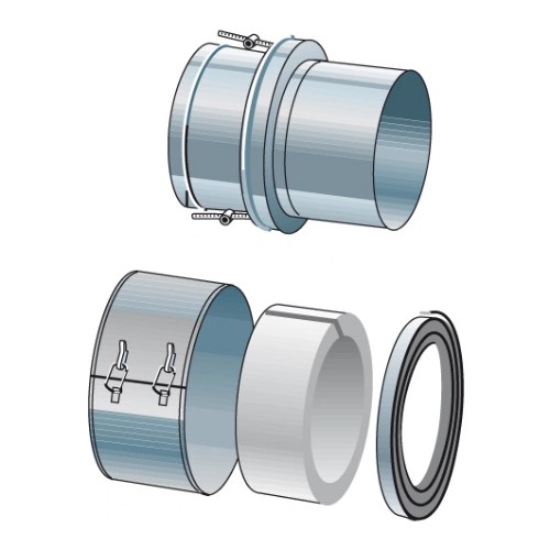 Edelstahlschornstein - V-Anschluss von EW Steckende glatt auf DW-Alkon (in Abgasrichtung) - doppelwandig - Raab DW-Alkon