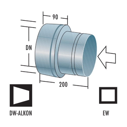 Edelstahlschornstein - Anschluss von EW auf DW-Alkon - doppelwandig - Raab DW-Alkon