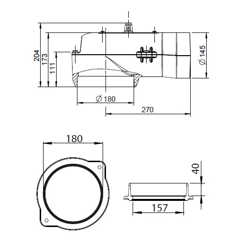 Kaminzubehör Leda - Waagerechter Guss-Heizgasstutzen Ø145 mm + Heizgasstutzen Ø180 mm