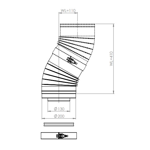 LAS-Schornstein - Bogen 30° gerippt Ø200/130 mm - DRU LAS ES-I 200/130