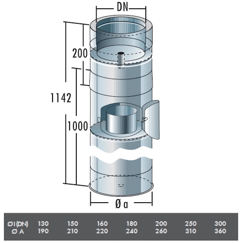 Edelstahlschornstein - Fußteil mit Stütze und Tür - doppelwandig - Raab DW-FU