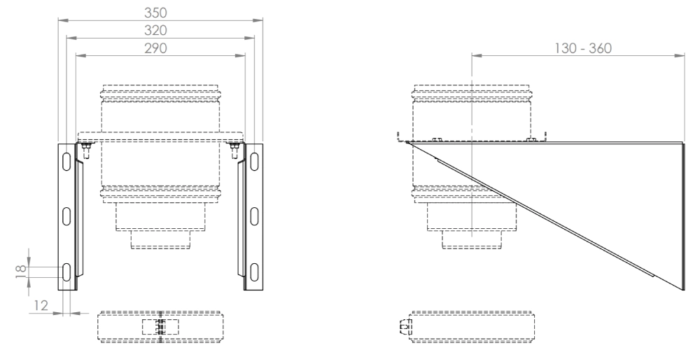 LAS-Schornstein - Verlängerungsbügel für Wandkonsole Ø200/150/100mm, einstellbar 130-360mm - DRU LAS ES-E 200/150/100