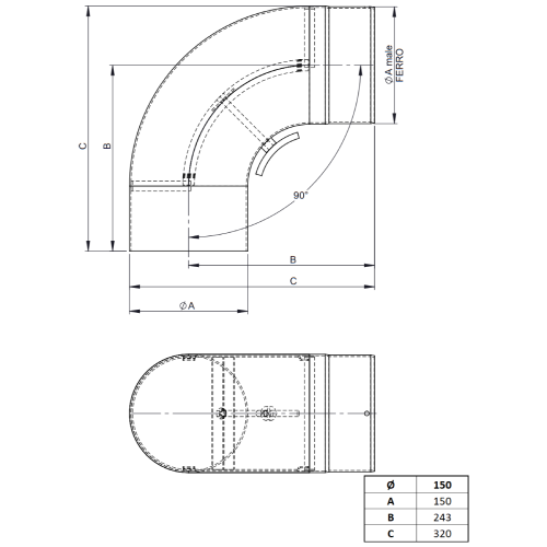 Ofenrohr - Vollformbogen 90° mit Tür - Durchmesser: 150 mm - schwarz - Jeremias Ferro-Lux