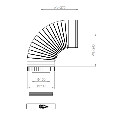 LAS-Schornstein - Bogen 90° gerippt Ø200/130 mm - DRU LAS ES-I 200/130