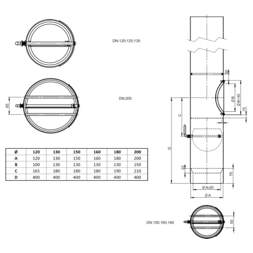 Ofenrohr - Längenelement 1000 mm mit Drosselklappe, Kugelfang, Kondensatring und Tür - schwarz - Jeremias Ferro-Lux