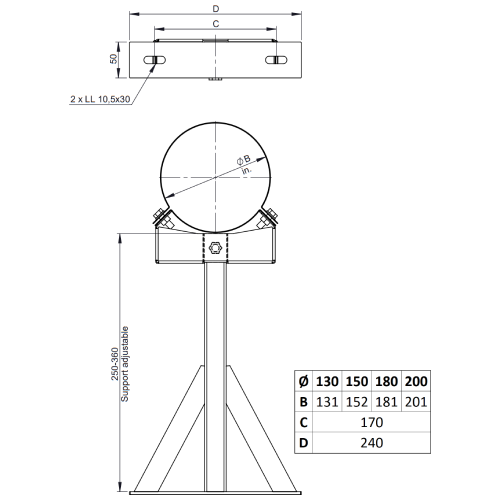 Edelstahlschornstein - Wandabstandshalter verstellbar 250-360 mm - doppelwandig - Jeremias DW-BLACK