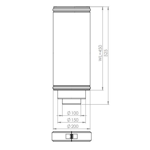 LAS-Schornstein - Rohr 500 mm Ø200/150/100, isoliert - DRU LAS ES-E 200/150/100