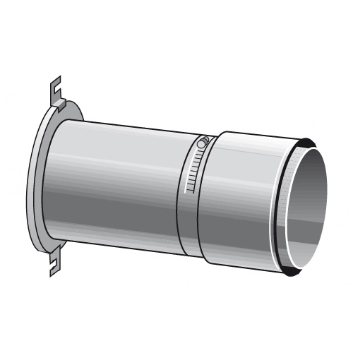 Edelstahlschornstein - Anschlussteil 200 mm mit Erweiterung mit Wandfutter schiebbar - einwandig - Raab EW-FU