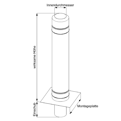 Schwarze Schornsteinverlängerung - doppelwandig - 500 mm wirksame Höhe, matt - Jeremias