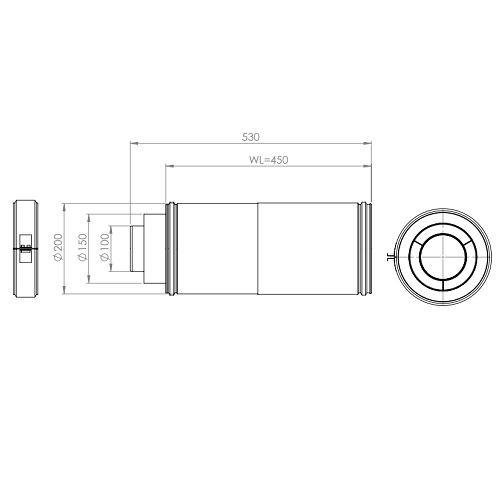 LAS-Schornstein - Rohr 320-450 mm Ø200/150/100, isoliert - DRU LAS ES-E 200/150/100