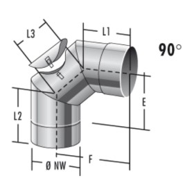 Edelstahlschornstein - Bogen starr 90° mit RV (nur für Trockenbetrieb) - einwandig - Raab EW-FU